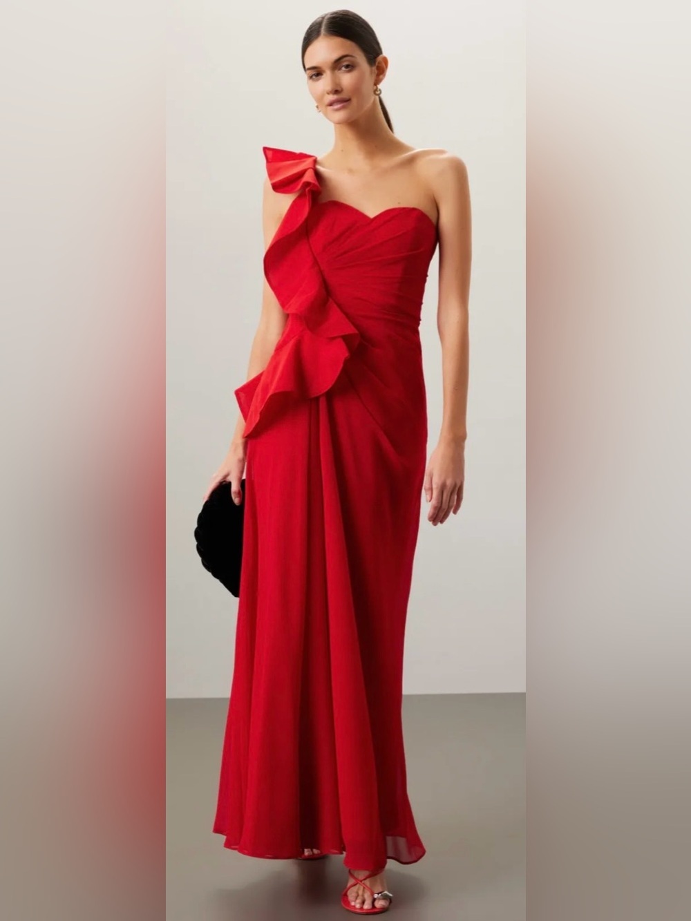 *Flawed Badgley Mischka Poppy Red Georgette Gown (0190)